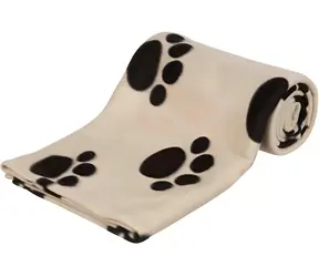 TRIXIE Decke Barney beige mit schwarzen Pfoten 150x100 cm / Für Hunde / Fleece / waschbar bei 60°C