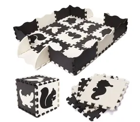 KIK Schaumstoffpuzzle, kontrastierendes Schwarz-Creme / 30 x 30 cm / 25 Teile / EVA-Schaum