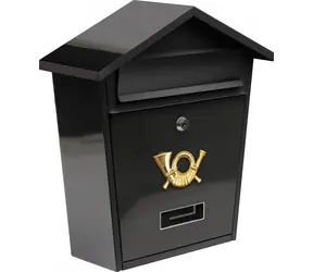 Vorel Briefkasten mit Dach, schwarz / Briefkasten / 380 x 320 x 105 mm / 2x Schlüssel