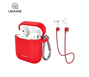 USAMS BH423 rot / AirPods-Hülle / Silikon / Tragegurt und Karabiner