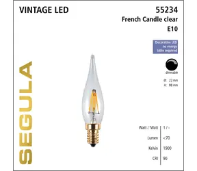 SEGULA LED-Kerzenlampe, 1,5 W, klar / E10 / 60 lm / 1900 K / dimmbar