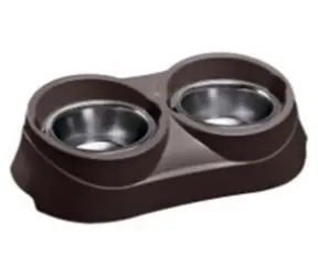 Ferplast FER DUO Feed 03 schwarz / Doppelnapf für Hunde und Katzen / Edelstahl / Kunststoffhalter / 0,9 l
