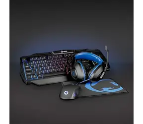 Nedis 4-in-1 Gaming-Set Schwarz, Blau / Gaming-Set / Tastatur, Maus, Kopfhörer, Mauspad / US-Layout