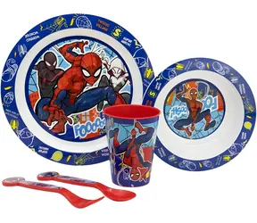 STOR Spiderman Kinder-Essgeschirr-Set, 5-teilig / Kindergeschirr / Teller, Schüssel, Besteck, Becher / BPA-frei