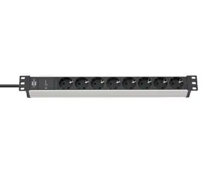 Brennenstuhl Alu-Line 19" Steckdosenleiste schwarz/silber / 8-fach Steckdosen / 2 m / Überspannungsschutz