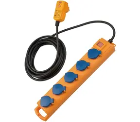 Brennenstuhl Super- SOLID SL544 blau/gelb / Verlängerungskabel / 5 Steckdosen / Schalter / FI 30mA / IP54 / 5 m