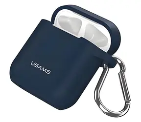 USAMS BH423 blau / AirPods-Hülle / Silikon / Tragegurt und Karabiner