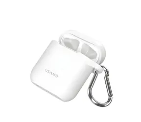 USAMS BH423 weiß / AirPods-Hülle / Silikon / Tragegurt und Karabiner