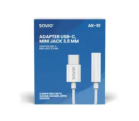 USB-C-auf-3,5-mm-Klinkenadapter AK-51, weiß / Audioadapter / Für XIAOMI, Huawei, Oppo