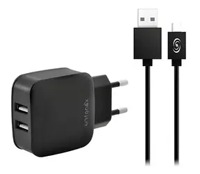 Fonex Reise-Ladeset 2x USB-A + microUSB schwarz / Ladegerät / 2,1 A / 10 W