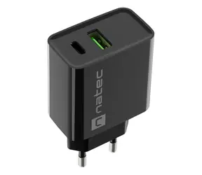 Natec Ribera schwarz / Ladegerät / 1x USB-C + 1x USB-A / 20W / PD 3.0