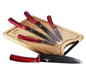 BERLINGERHAUS BH-2552 Burgunder-Linie / Messerset mit Schneidebrett / Antihaftbeschichtung / 6-teilig