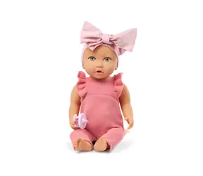 LullaBaby Puppe, 35 cm, im Overall mit Haarband, rosa / ab 2 Jahren