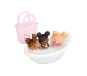 LULLABABY Plüschpuppen für die Badewanne im Korb, Rosa / 3 Stück / Höhe 24 cm / ab 2 Jahren