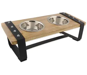 Hunde- und Katzennäpfe mit Holzständer / Edelstahl / 2 x 400 ml