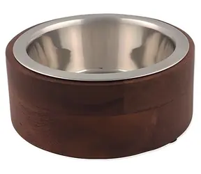 Hundenapf aus Edelstahl mit Holzeinsatz, gerade / Hundenapf / Edelstahleinsatz / Holzständer / 400 ml