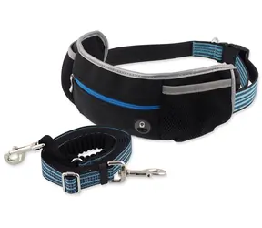 DOG FANTASY Laufleine mit Nierentasche / Reflektierende Elemente / Verstellbare Länge 180-250 cm