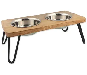 DOG FANTASY Edelstahlnäpfe mit Holzständer / Für Hunde / Eisenbeine / 2 x 450 ml