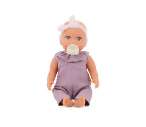 LULLABABY Puppe, 35 cm, mit Latzhose und Haarband, Flieder / ab 2 Jahren
