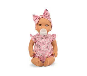 LullaBaby Puppe, 35 cm, im Overall mit Haarband, geblümtes Rosa / ab 2 Jahren