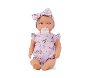 LullaBaby Puppe, 35 cm, mit Latzhose und Haarband „Floral Lila“ / ab 2 Jahren