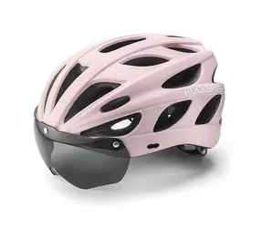 Rockbros Fahrradhelm mit Visier und Brille, pink / Helm / Abnehmbare UV-Schutzbrille und Visier