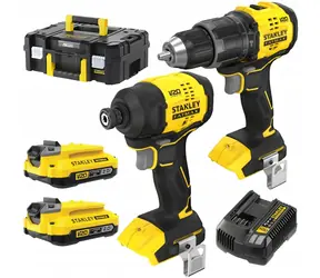 Stanley V20 SFMCK201D2T / Akku-Werkzeugset / Bohrmaschine SFMCD716 / Schlagschrauber SFMCF811 / 2 x 18 V / 2 x 2,0 Ah