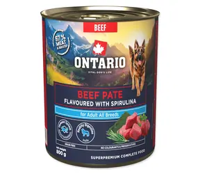 Ontario Adult Rindfleischpastete mit Spirulina 800 g / Dosenfutter für Hunde / Super Premium / 97 % Fleisch und Brühe