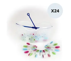 MSV Wäscheklammern-Set mit Korb, UV-beständig, 24 Stück / Kunststoff / 8,3 cm