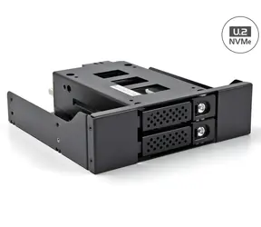 DeLock Slim Bay schwarz / Abnehmbarer Rahmen / 2x 2,5" U.2 NVMe SSD / auf 5,25"-Einschub / Micro SAS/SATA / 32 Gbit/s