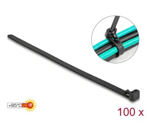 DeLock Kabelbinder schwarz / Kabelbinder / 200 x 7,5 mm / Wiederverwendbar / Hitzebeständig / 100 Stück