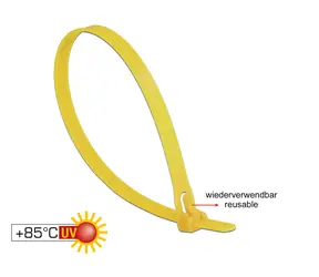 DeLock Kabelbinder gelb / Kabelbinder / wiederverwendbar / hitzebeständig / 300 x 7,6 mm / 100 Stück