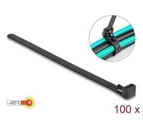 DeLock Kabelbinder 150 x 7,5 mm, schwarz / Kabelbinder / Wiederverwendbar / Temperaturbeständig / 100 Stück