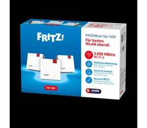 AVM FRITZ! Mesh Set 1600 weiß / Repeater / Wi-Fi 6 / 3000 Mbit/s / Mesh / 3er-Set / Gigabit-LAN