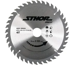 STHOR Holzsägeblatt 210 x 30 mm, 40 Zähne / Holzsägeblatt / SK-Sägeblätter / Schnittbreite 2,2 mm / Drehzahl 6500 U/min