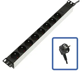 Lanview rozvodný panel 19" černý / Rozvodný panel / 1U / 8x Schuko / 16A / 4000W
