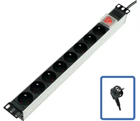 Lanview TUPS031 černá / Rozvodný panel / 19" / 1U / 8x zásuvka / 16A / vypínač