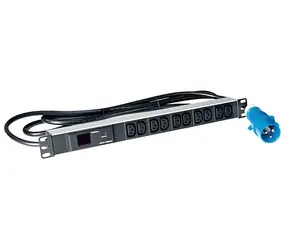 Lanview PDU rozvodný panel 10x C13 černý / Rozvodný panel / 19" / 1U / 16A / 3m / AMP metr