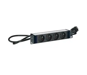 Lanview 10"-Verteilerfeld mit 4 Steckdosen, schwarz / Verteilerfeld / 1 HE / 2 m Kabel / 3500 W