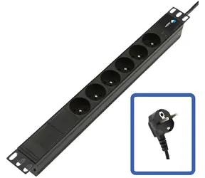 Lanview TUPS045 černá / Zásuvkový panel PDU / 19" / 1U / 6 zásuvek / 4000 W / LED