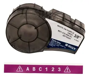 BRADY Vinylklebeband, weiß auf lila, für BMP21, IDPAL, LABPAL / Etikettendruckerband / Vinyl / 9,53 mm x 6,4 m