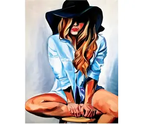 Norimpex Diamantmalerei Frau mit Hut und Hemd / 30x40 cm