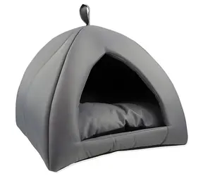 DOG FANTASY Hundebett grau / Für kleine und Zwerghunde / Quadratische Form / 43x43x35 cm / Maschinenwaschbar