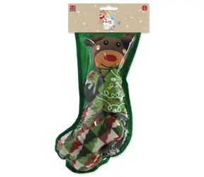 Winterliche Hundefantasie-Geschichte / Weihnachtsstrumpf mit Hundespielzeug / 4-teilig / 37 cm