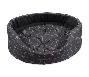 Ovales Hundebett „Dog Fantasy“ mit Kissen, Grau-Weiß mit Muster / Hundebett mit Seitenwänden / 83 x 73 x 20 cm / Polyester / Maschinenwaschbar