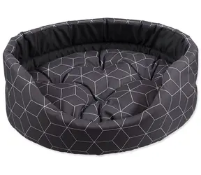 DOG FANTASY Ovales Hundebett mit Kissen, grau mit Muster / 54x46x16 cm / Textil