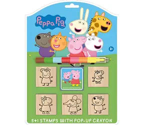 JIRI MODELS Peppa Pig Stempel / 5+1 Stück / Wachssiegel in 7 Farben / Holzstempel und Kissen