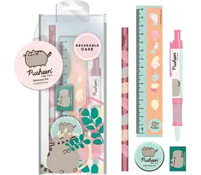 ALLTOYS Pusheen Schreibset / 5-teilig / Lineal, Stift, HB-Bleistift, Radiergummi, Anspitzer
