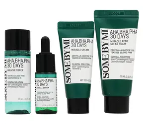Some By Mi Aha BHA PHA 30 Days Miracle AC SOS Kit Schaum 30 ml ~ Schaum 30 ml + Tonic 30 ml + Serum 10 ml + Creme 20 g