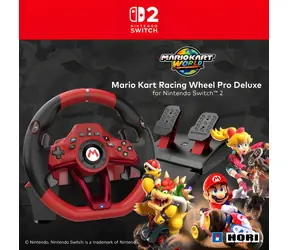 HORI Mario Kart Rennlenkrad Pro Deluxe / Lenkrad / Nintendo Switch und Switch 2 / Pedale und Schaltwippen / Durchmesser 28 cm